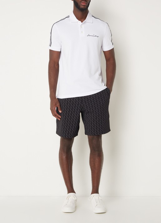 Armani Regular fit polo van piqué katoen met logoborduring - voorkant 3 wit