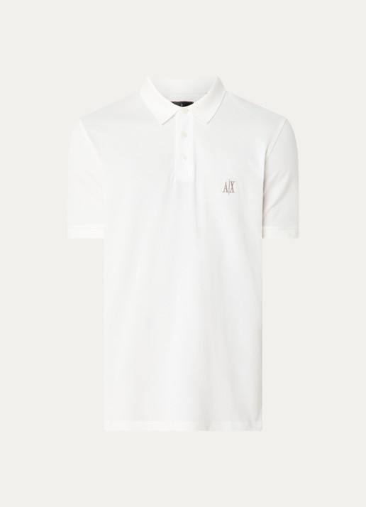 Armani Regular fit polo van piqué katoen met logoborduring - voorkant 2 gebroken wit