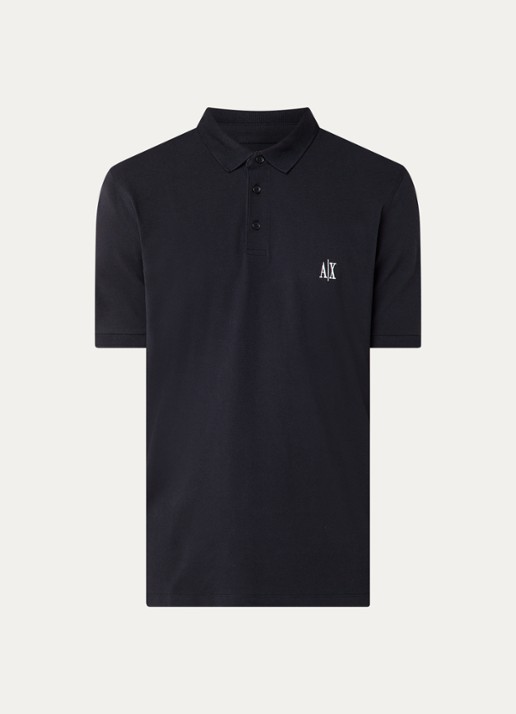 Armani Regular fit polo van piqué katoen met logoborduring - voorkant donkerblauw