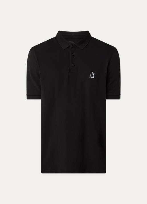 Armani Regular fit polo van piqué katoen met logoborduring - voorkant zwart