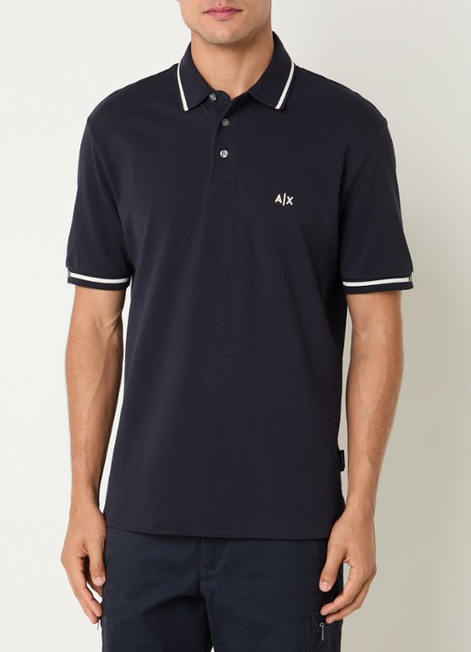 Armani Regular fit polo van piqué katoen met logoborduring - detail donkerblauw