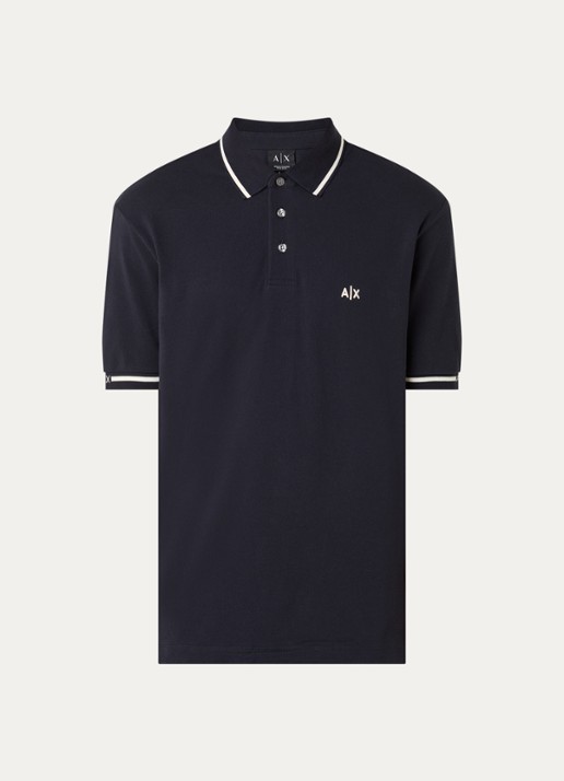 Armani Regular fit polo van piqué katoen met logoborduring - voorkant 2 donkerblauw