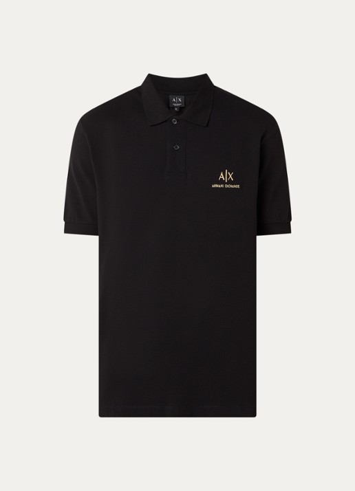 Armani Regular fit polo van piqué katoen met logoborduring - voorkant zwart
