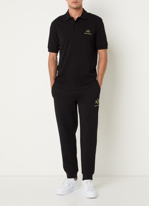 Armani Regular fit polo van piqué katoen met logoborduring - voorkant 2 zwart