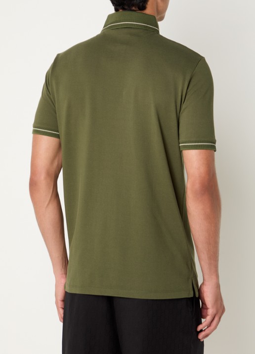 Armani Regular fit polo van piqué katoen met logoborduring - achterkant legergroen