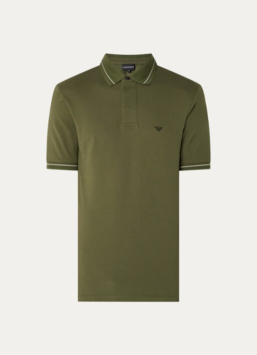 Armani Regular fit polo van piqué katoen met logoborduring - voorkant 3 legergroen