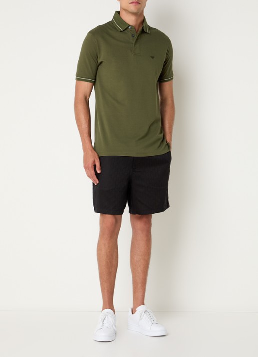 Armani Regular fit polo van piqué katoen met logoborduring - voorkant 4 legergroen