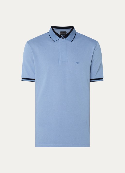 Armani Regular fit polo van piqué katoen met logoborduring - voorkant 3 lichtblauw