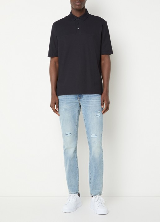 Armani Regular fit polo van piqué katoen - voorkant 4 donkerblauw