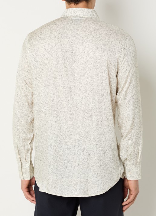 Armani Regulat fit overhemd van satijn met logoprint - achterkant 2 gebroken wit