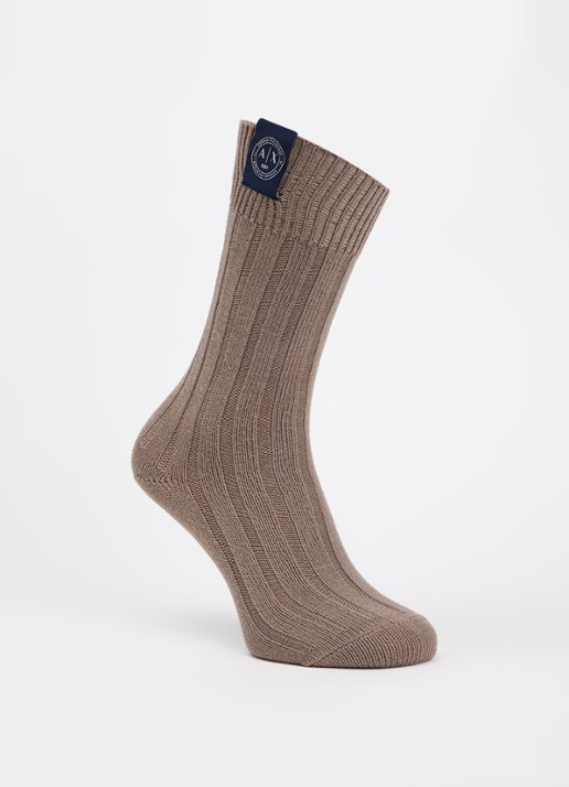 Armani Ribgebreide sokken met logo  - voorkant donkerbeige