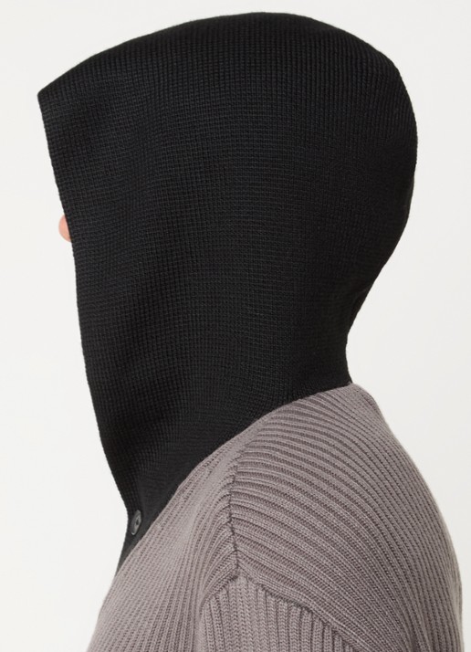 Armani Ribgebreide trui in scheerwolblend met capuchon - detail 3 donkergrijs
