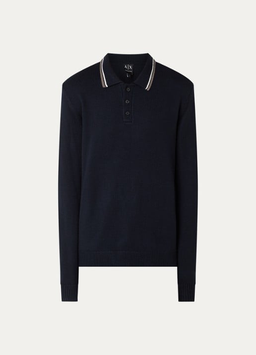 Armani Ribgebreide trui in scheerwolblend met polokraag - voorkant 3 donkerblauw
