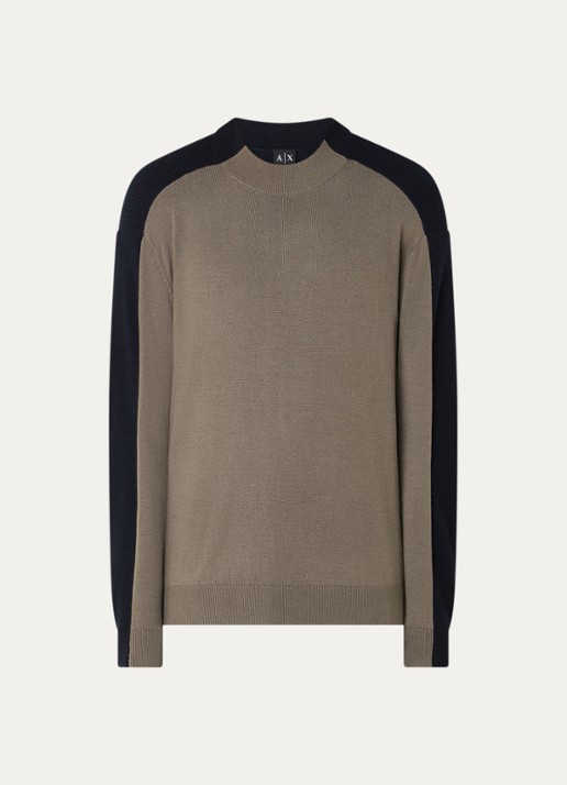 Armani Ribgebreide trui in scheerwolblend - voorkant donkerkhaki