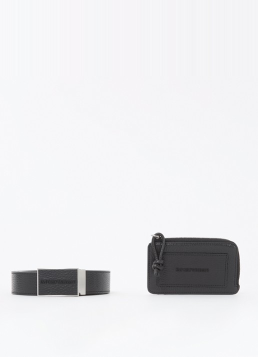 Armani Riem en portemonnee van leer in giftbox - voorkant 2 zwart