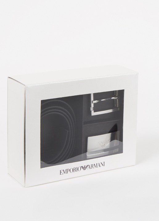 Armani Riem van leer in giftbox  - detail 2 zwart
