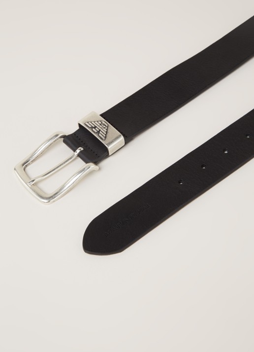 Armani Riem van leer met logo - detail 3 zwart