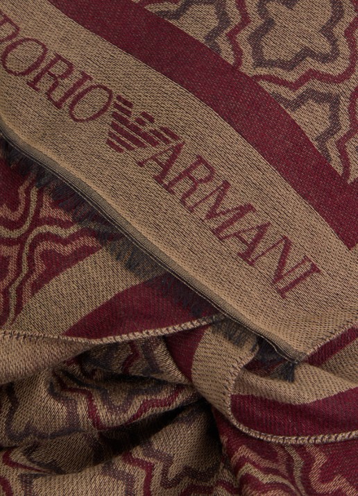 Armani Sjaal met grafische print 180 x 50 cm - detail 3 bordeauxrood