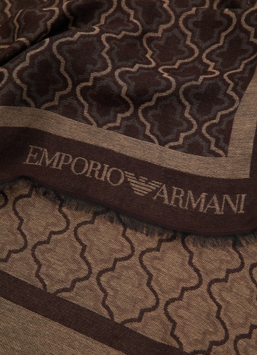 Armani Sjaal met grafische print 180 x 50 cm - detail 3 donkerbruin