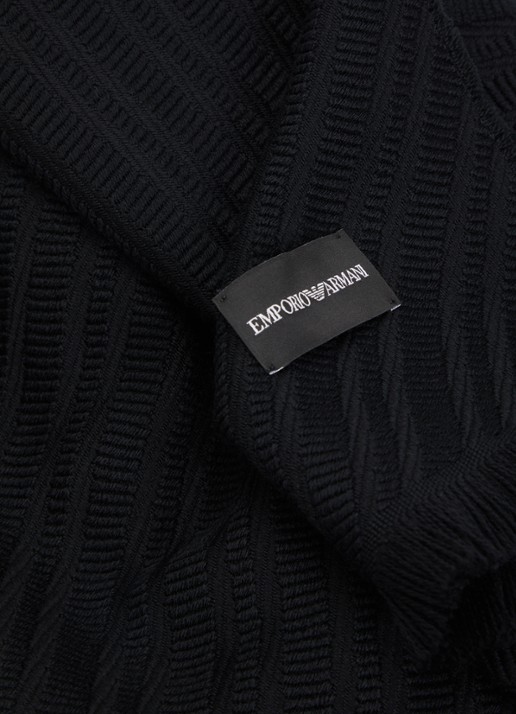 Armani Sjaal van scheerwol 180 x 39 cm - detail 2 zwart