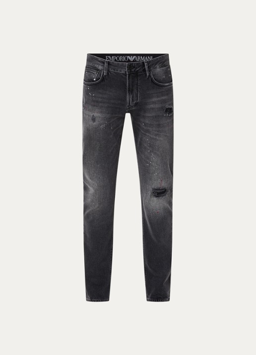 Armani Slim fit jeans met destroyed afwerking - voorkant 2 donkergrijs