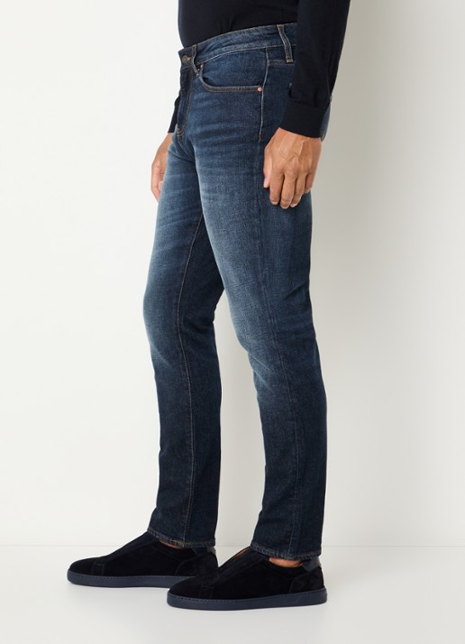 Armani Slim fit jeans met donkere wassing - detail 3 indigo
