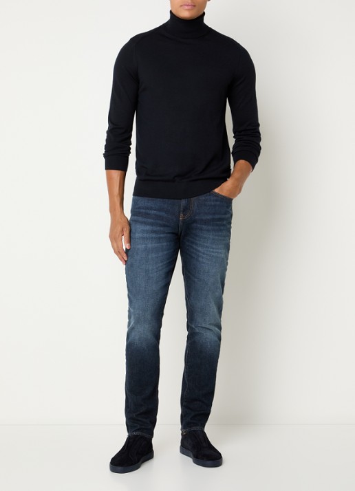Armani Slim fit jeans met donkere wassing - voorkant 5 indigo