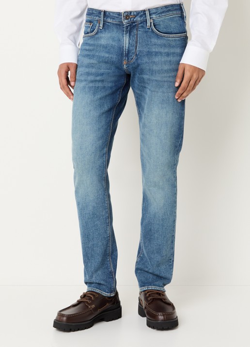 Armani Slim fit jeans met medium wassing en steekzakken - detail indigo