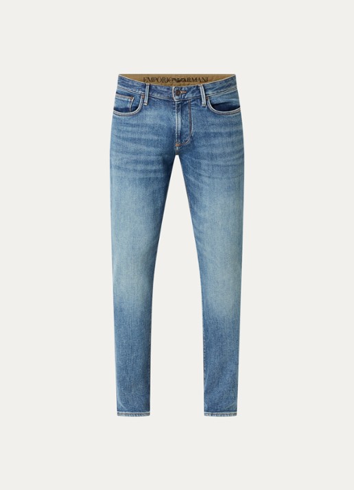 Armani Slim fit jeans met medium wassing en steekzakken - voorkant 4 indigo