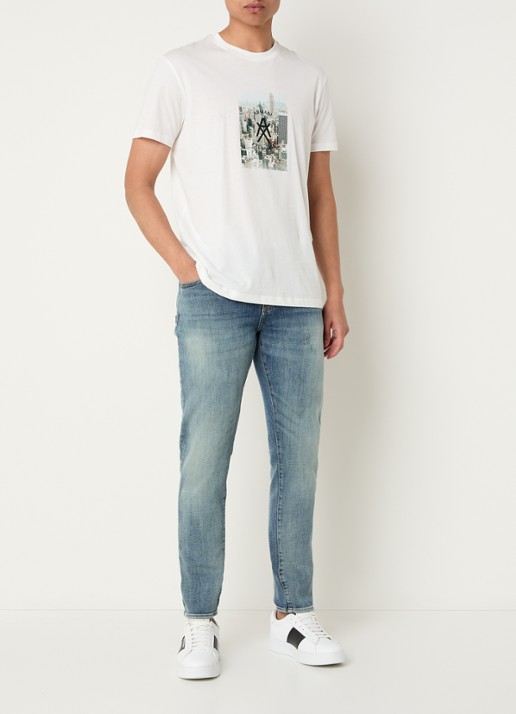 Armani Slim fit jeans met medium wassing - voorkant 5 indigo