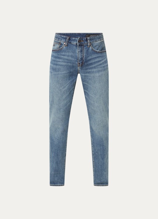 Armani Slim fit jeans met medium wassing - voorkant medium blue denim-mb002