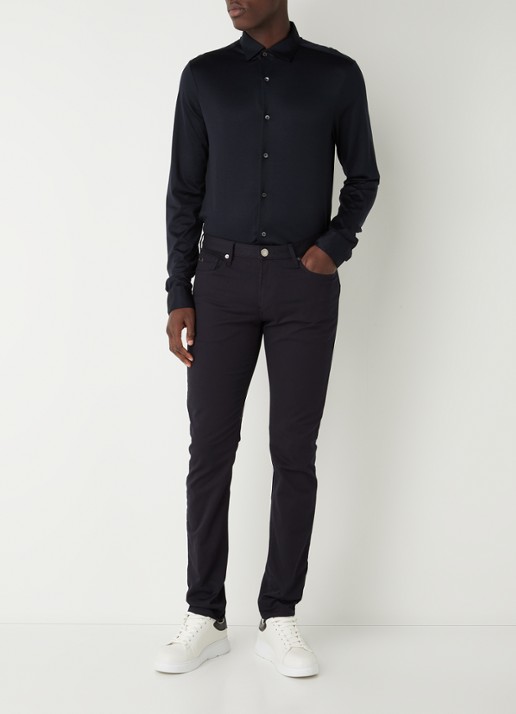 Armani Slim fit jeans met stretch en gekleurde wassing - voorkant 3 donkerblauw