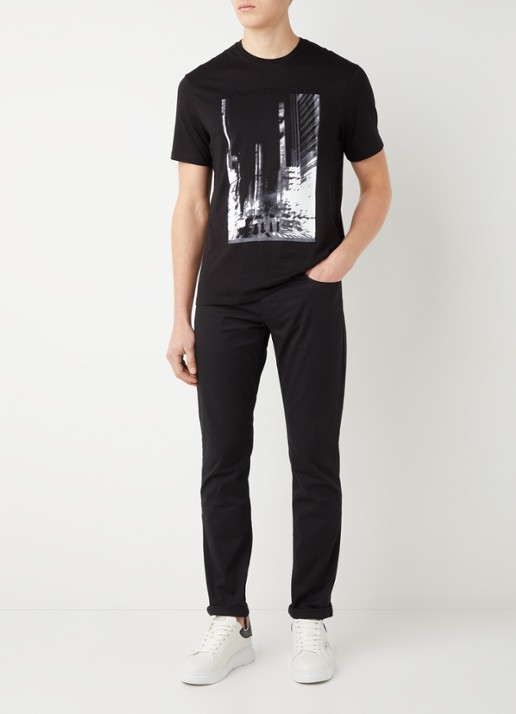 Armani Slim fit jeans met stretch en gekleurde wassing - voorkant 4 zwart