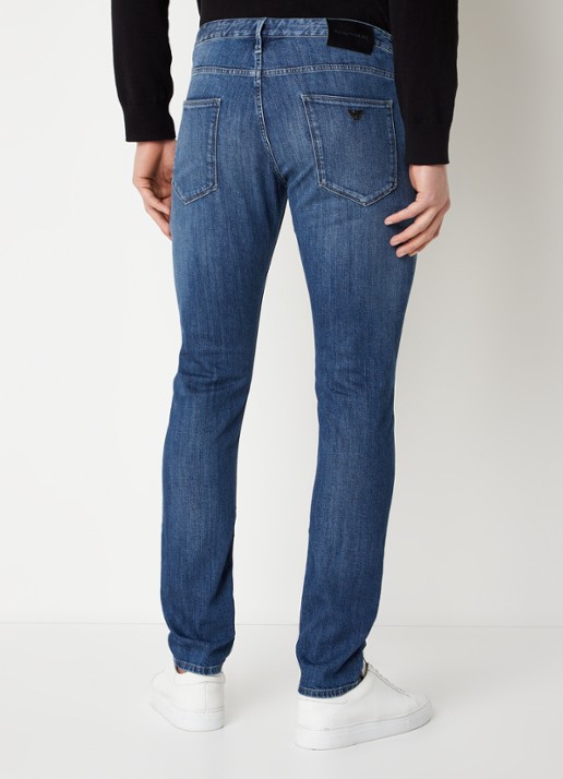 Armani Slim fit jeans met stretch - achterkant 5 donkerblauw