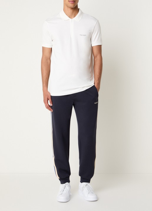 Armani Slim fit polo met 3D logo en halve rits - voorkant 2 gebroken wit