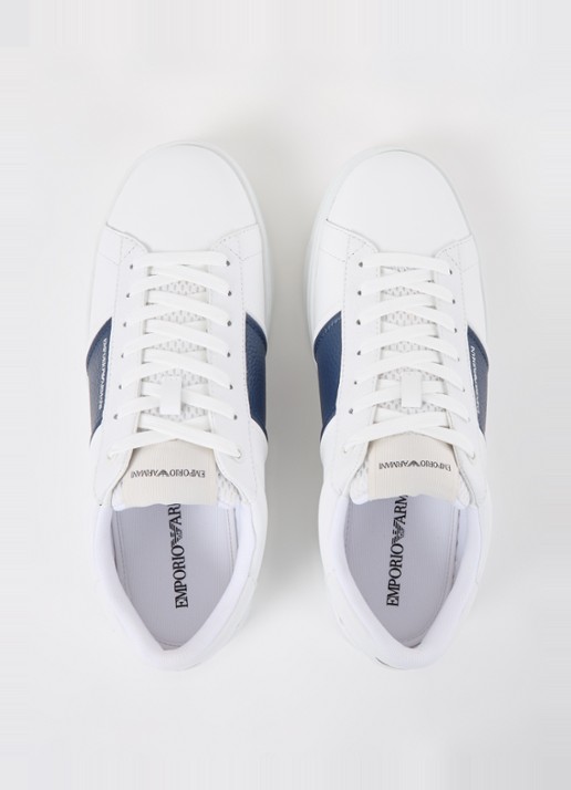 Armani Sneaker met logo van leer  - detail 4 gebroken wit