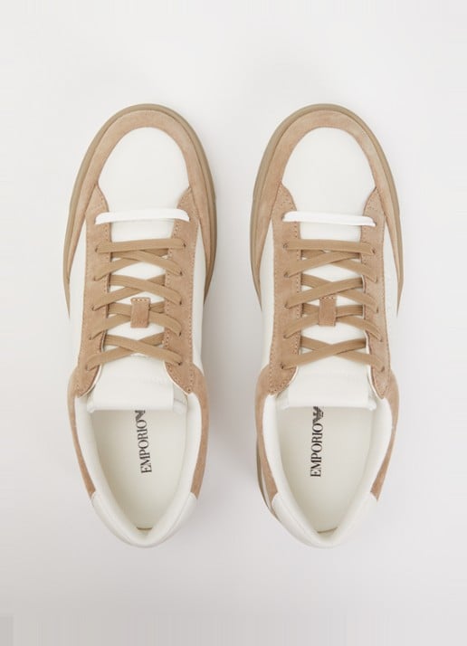 Armani Sneaker van leer met details van suède - detail 2 beige