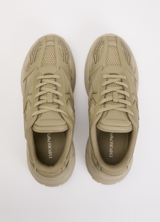 Armani Sneaker van leer met mesh details  - detail 2 olijfgroen