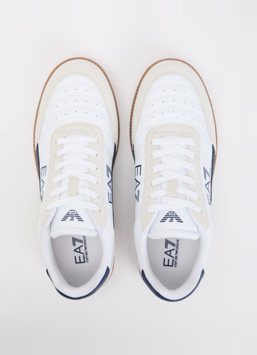 Armani Sneaker van leer met suède details en logo - detail 4 donkerblauw