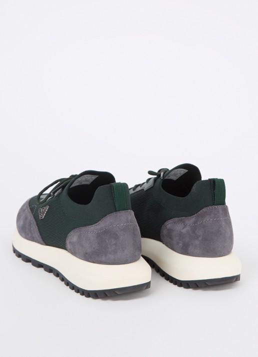 Armani Sneaker van mesh met suède details - achterkant donkergroen