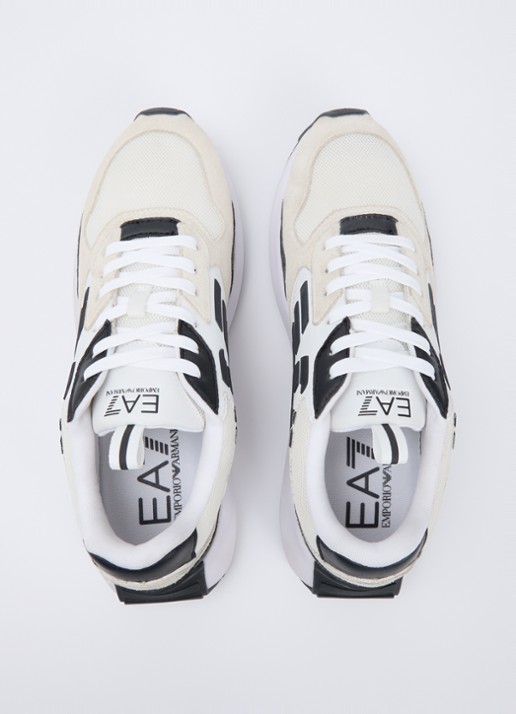 Armani Sneaker van suède met details van mesh - detail 3 gebroken wit
