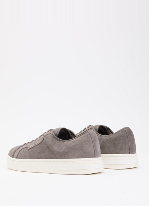 Armani Sneaker van suède met logo - achterkant 2 middengrijs