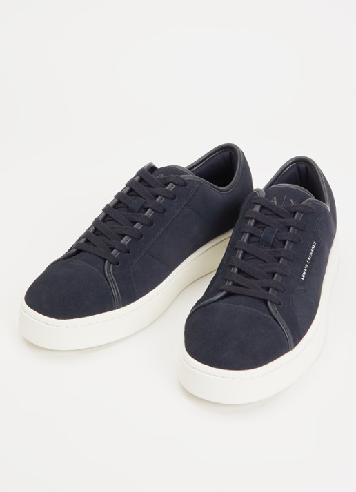 Armani Sneaker van suède met logo - detail 2 donkerblauw