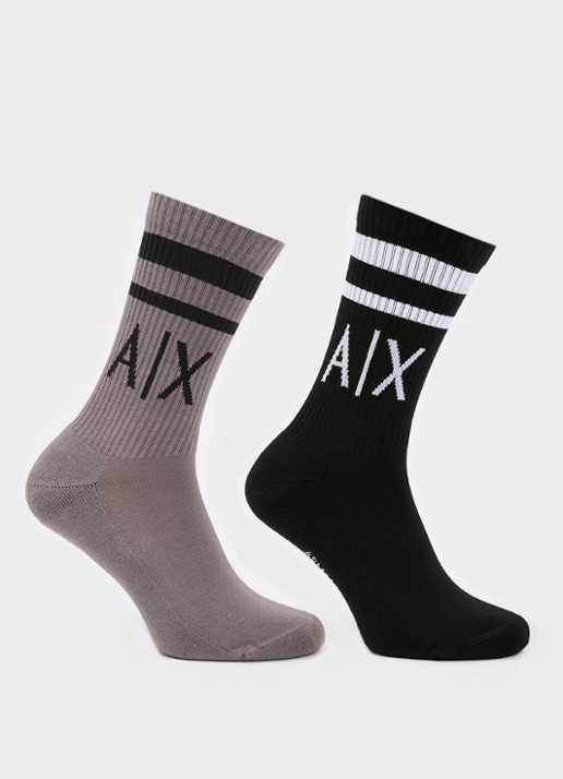 Armani Sokken met logo in 2-pack - voorkant zand