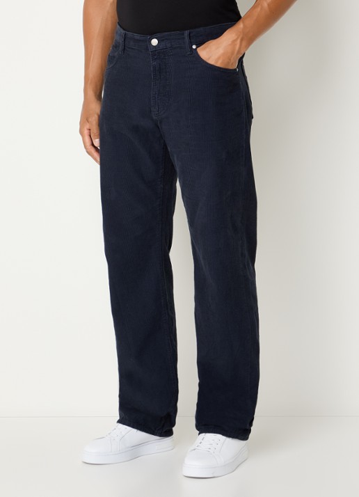 Armani Straight fit chino van corduroy  - detail 2 donkerblauw