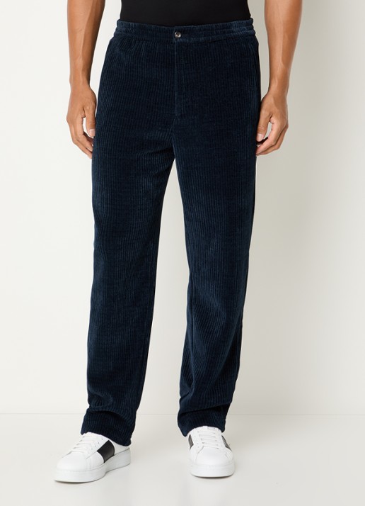Armani Straight fit chino van corduroy - detail donkerblauw