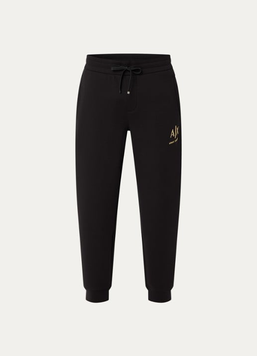 Armani Straight fit joggingbroek met logoborduring - voorkant zwart