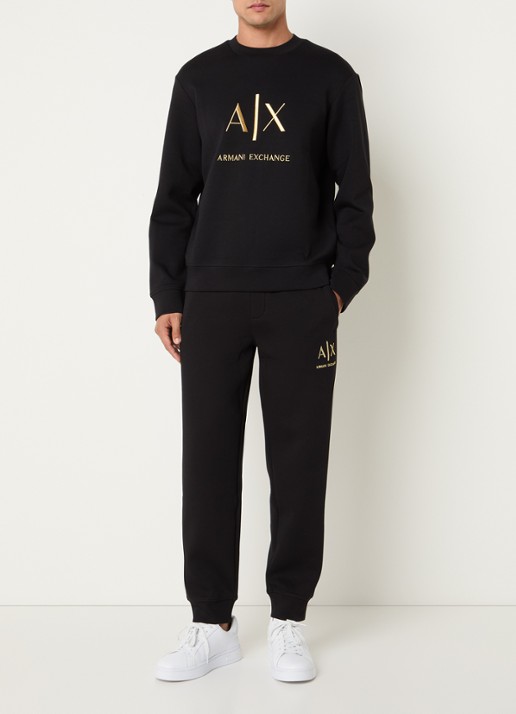 Armani Straight fit joggingbroek met logoborduring - voorkant 2 zwart