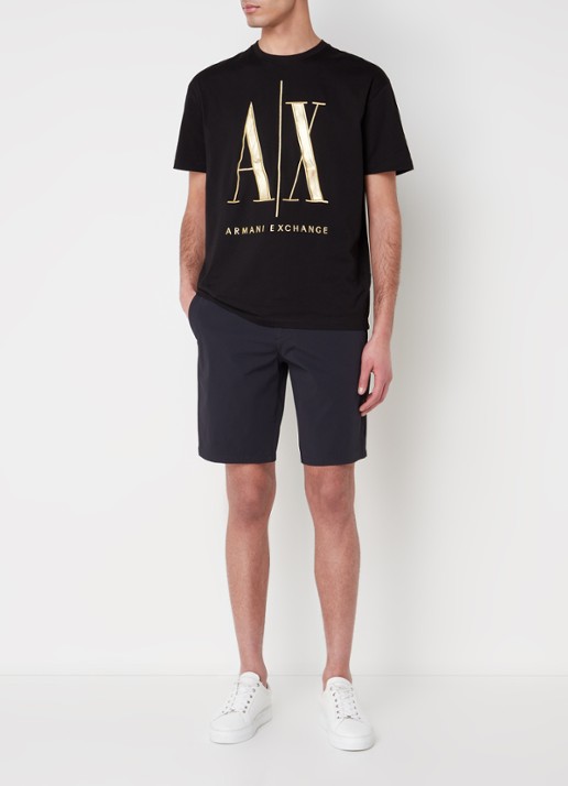 Armani Straight fit korte chino met stretch en steekzakken - voorkant 3 donkerblauw