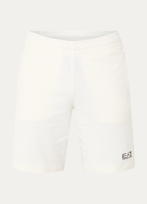 Armani Straight fit korte joggingbroek met logo  - voorkant 3 gebroken wit